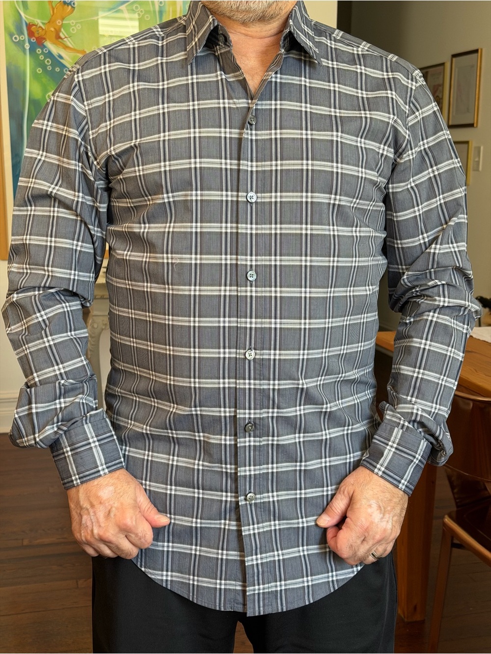 Hugo BossMen's Gray Plaid Button-Up Shirt - Classic Long Sleeve